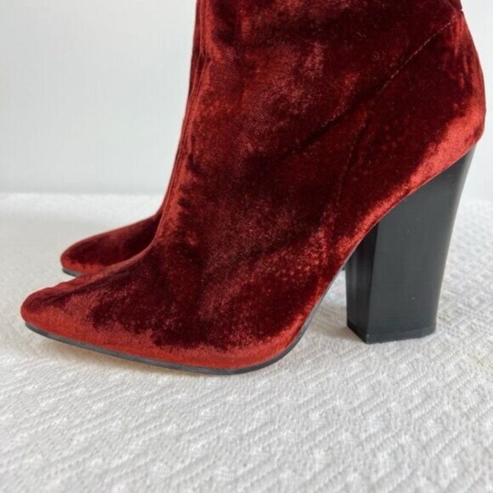 Zara Basic Womens EU 39 US 9 Red Orange Velvet Pump Heeled Booties Boots Cowboy - Picture 7 of 13